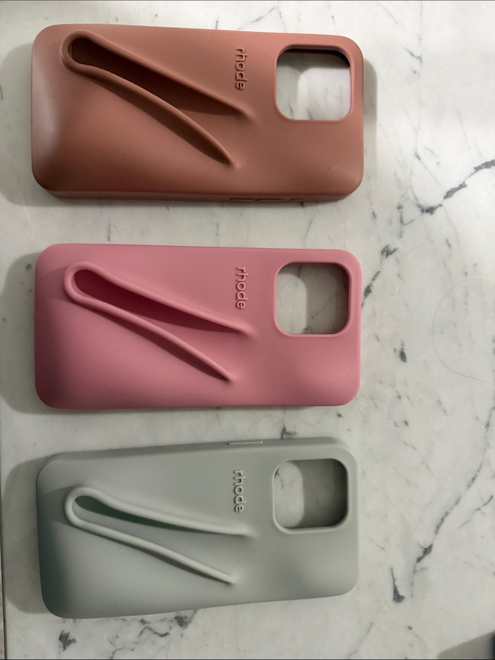 RHODE Silicone Phone Case Trio with Integrated Strap - Rose, Dusty Pink, Gray